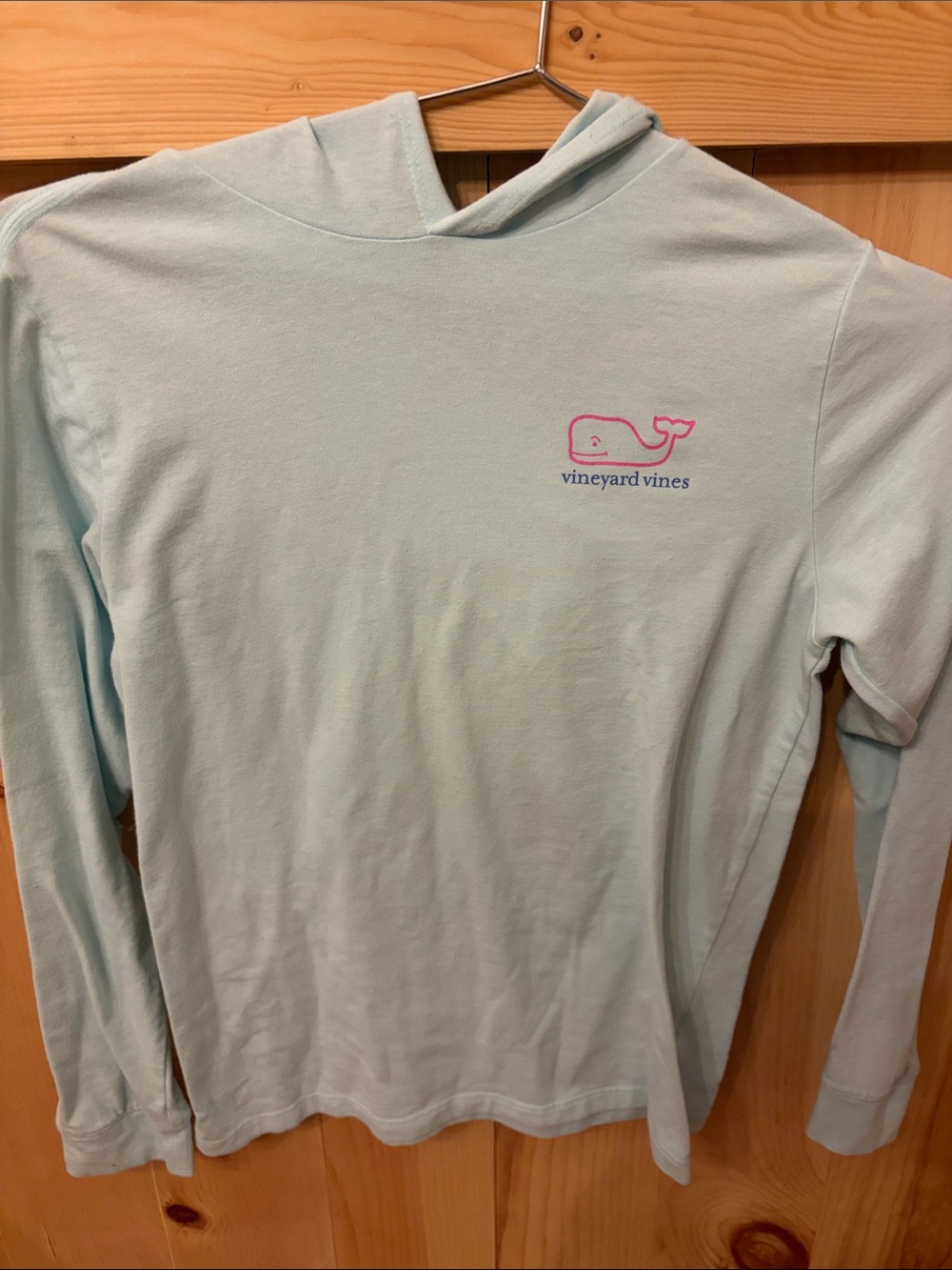 Vineyard Vines Pale turqoise Long Sleeve Hooded Tee with Pink Whale